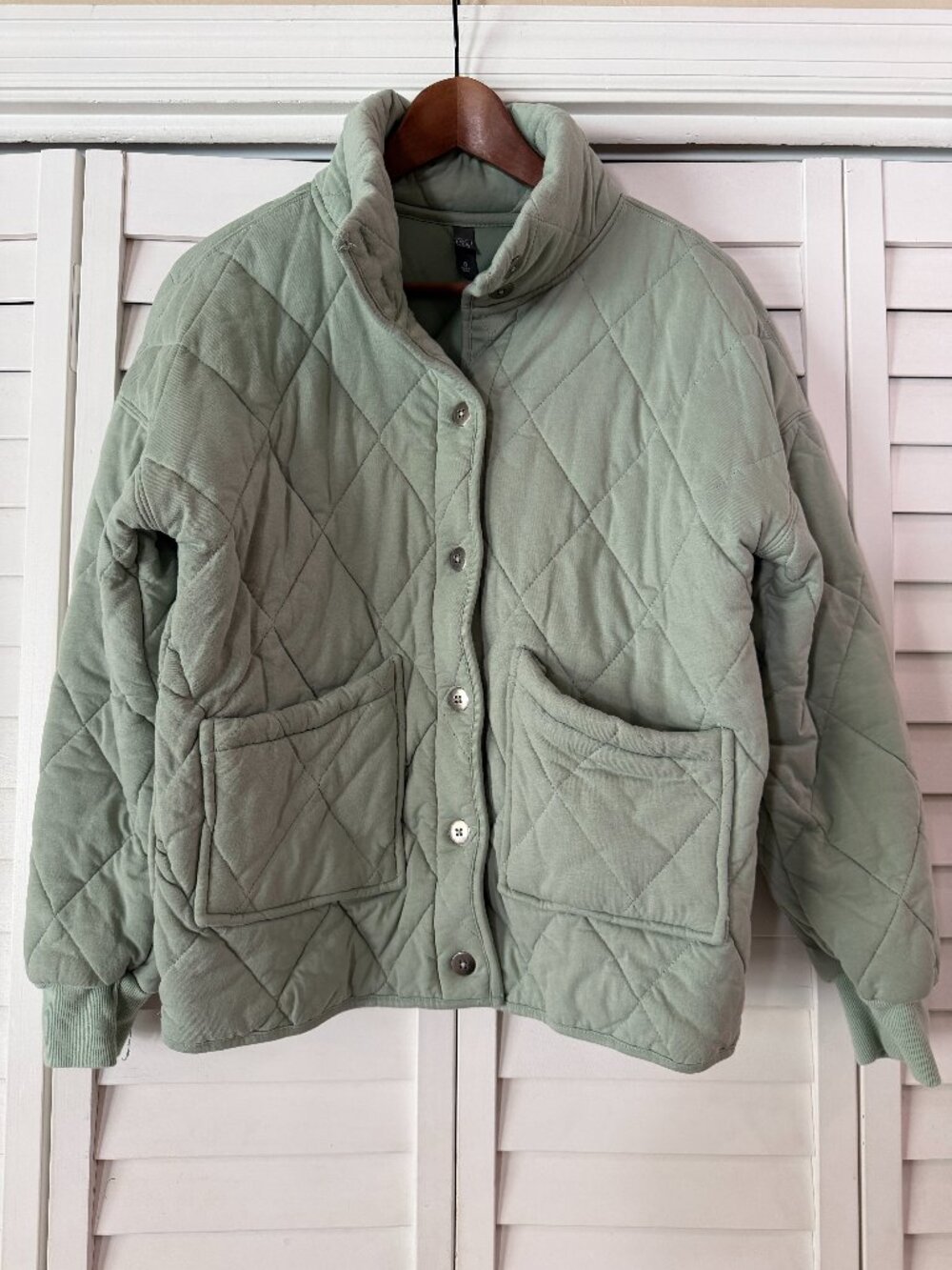 AYLA Quilted Coat Button Up Sage - Size S